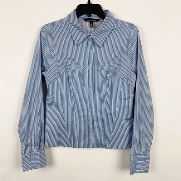 White House Black Market Tops - White‎ House Black Market Corset Poplin Boned Button Down Shirt Womens 12 Blue